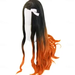 Women's Nezuko Cosplay Wig Long Black Gradient Orange Wave Hair Halloween Wigs