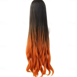 Women's Nezuko Cosplay Wig Long Black Gradient Orange Wave Hair Halloween Wigs