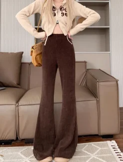 Women's Normal Bell Bottom Fashion Classic Style Full Length High Waist Solid Color Patchwork Comfy Breathability Micro-elastic Black Apricot Coffee Spring & Fall Regular Fit