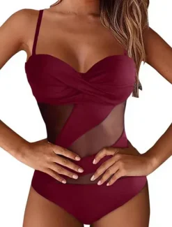 Women's Normal Bodysuit Vacation Solid Color Sleeveless Strap Mesh Tummy Control Party Daily Regular Fit Black Wine Navy Blue Summer