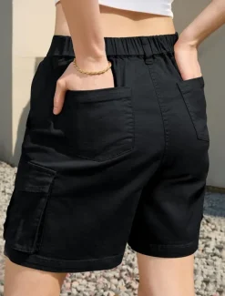 Women's Normal Cargo Shorts Casual Daily Knee Length Medium Waist Solid Color Multi Pocket Comfy Quick Dry Moisture Wicking Micro-elastic Outdoor Black White Gray Summer Regular Fit