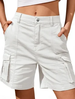 Women's Normal Cargo Shorts Casual Daily Knee Length Medium Waist Solid Color Multi Pocket Comfy Quick Dry Moisture Wicking Micro-elastic Outdoor Black White Gray Summer Regular Fit
