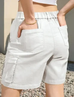 Women's Normal Cargo Shorts Casual Daily Knee Length Medium Waist Solid Color Multi Pocket Comfy Quick Dry Moisture Wicking Micro-elastic Outdoor Black White Gray Summer Regular Fit