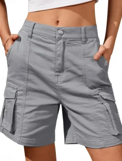 Women's Normal Cargo Shorts Casual Daily Knee Length Medium Waist Solid Color Multi Pocket Comfy Quick Dry Moisture Wicking Micro-elastic Outdoor Black White Gray Summer Regular Fit