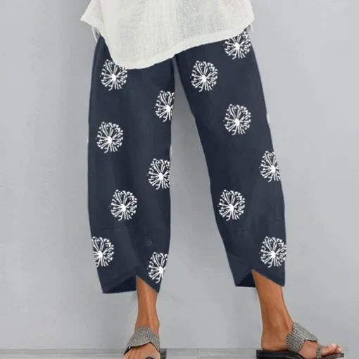 Women's Normal Cotton Linen Pants Chinos Slacks Basic Casual / Sporty Ankle-Length Mid Waist Graphic Prints Dandelion Pocket Baggy Print Comfort Inelastic Daily Weekend Gray Green Black Red Blue