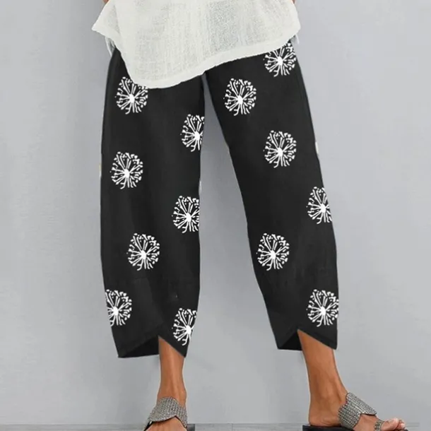 Women's Normal Cotton Linen Pants Chinos Slacks Basic Casual / Sporty Ankle-Length Mid Waist Graphic Prints Dandelion Pocket Baggy Print Comfort Inelastic Daily Weekend Gray Green Black Red Blue