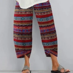 Women's Normal Cotton Linen Pants Chinos Slacks Basic Casual / Sporty Ankle-Length Mid Waist Graphic Prints Dandelion Pocket Baggy Print Comfort Inelastic Daily Weekend Gray Green Black Red Blue