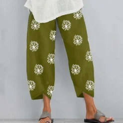 Women's Normal Cotton Linen Pants Chinos Slacks Basic Casual / Sporty Ankle-Length Mid Waist Graphic Prints Dandelion Pocket Baggy Print Comfort Inelastic Daily Weekend Gray Green Black Red Blue