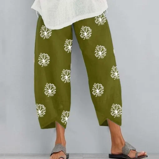 Women's Normal Cotton Linen Pants Chinos Slacks Basic Casual / Sporty Ankle-Length Mid Waist Graphic Prints Dandelion Pocket Baggy Print Comfort Inelastic Daily Weekend Gray Green Black Red Blue