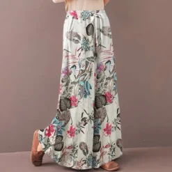 Women's Normal Culottes Wide Leg Wide Leg Pants Trousers Fashion Full Length Mid Waist Flower / Floral Side Pockets Baggy High Cut Comfort Inelastic Casual Weekend Yellow Red Deep Blue Summer Spring