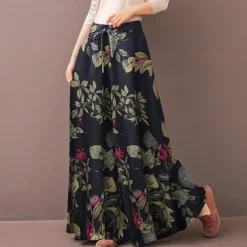 Women's Normal Culottes Wide Leg Wide Leg Pants Trousers Fashion Full Length Mid Waist Flower / Floral Side Pockets Baggy High Cut Comfort Inelastic Casual Weekend Yellow Red Deep Blue Summer Spring