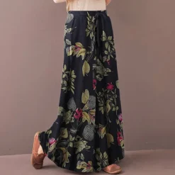Women's Normal Culottes Wide Leg Wide Leg Pants Trousers Fashion Full Length Mid Waist Flower / Floral Side Pockets Baggy High Cut Comfort Inelastic Casual Weekend Yellow Red Deep Blue Summer Spring