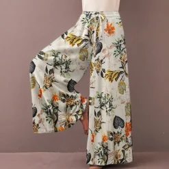 Women's Normal Culottes Wide Leg Wide Leg Pants Trousers Fashion Full Length Mid Waist Flower / Floral Side Pockets Baggy High Cut Comfort Inelastic Casual Weekend Yellow Red Deep Blue Summer Spring