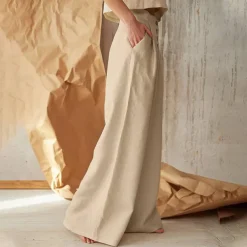 Women's Normal Culottes Wide Leg Wide Leg Cotton Linen Pants Fashion Full Length Mid Waist Plain Side Pockets Wide Leg Baggy Comfort Inelastic Casual Weekend Black Green Khaki Summer Spring & Fall