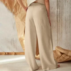 Women's Normal Culottes Wide Leg Wide Leg Cotton Linen Pants Fashion Full Length Mid Waist Plain Side Pockets Wide Leg Baggy Comfort Inelastic Casual Weekend Black Green Khaki Summer Spring & Fall