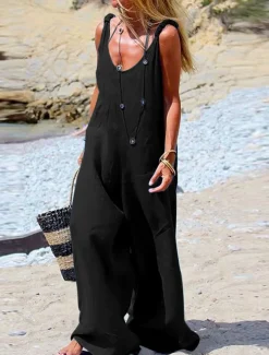 Women's Normal Dungarees Overall Streetwear Solid Color Sleeveless V Neck Street Daily Regular Fit Black Navy Blue Light Blue Summer