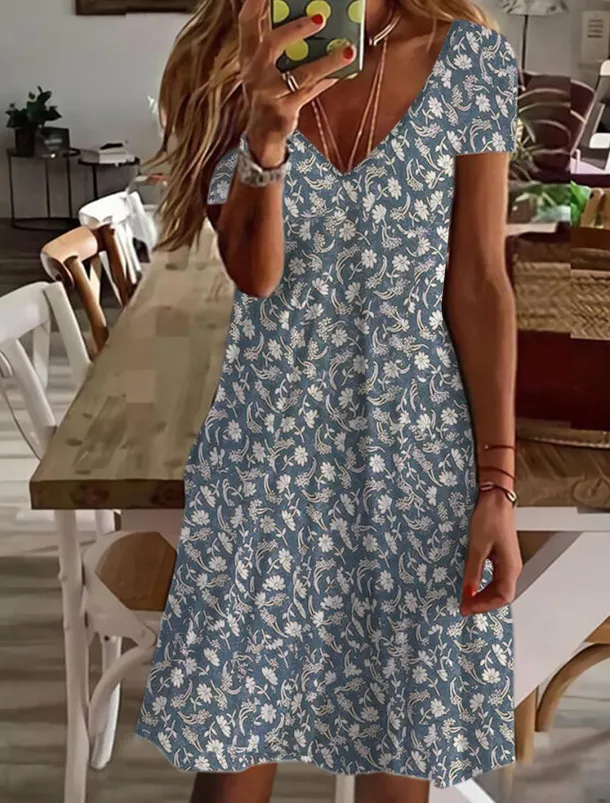 Women's Normal EU / US Size Mini Dress Long Sleeve Boho Dress Sundress Elegant Dress Elegant Bohemia Tropical Flutter Sleeve Party Casual Daily Form Fit Floral Short Sleeve V Neck Red Dusty Blue