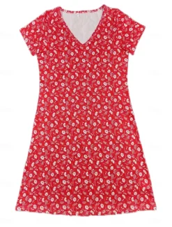 Women's Normal EU / US Size Mini Dress Long Sleeve Boho Dress Sundress Elegant Dress Elegant Bohemia Tropical Flutter Sleeve Party Casual Daily Form Fit Floral Short Sleeve V Neck Red Dusty Blue