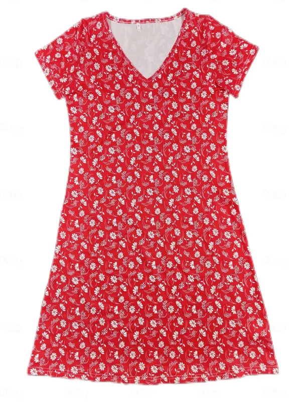 Women's Normal EU / US Size Mini Dress Long Sleeve Boho Dress Sundress Elegant Dress Elegant Bohemia Tropical Flutter Sleeve Party Casual Daily Form Fit Floral Short Sleeve V Neck Red Dusty Blue