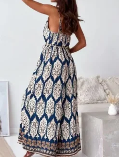 Women's Normal Jumpsuit Active Graphic Sleeveless Wide Leg V Neck High Waist Vacation Daily Regular Fit Navy Blue Blue Apricot Summer