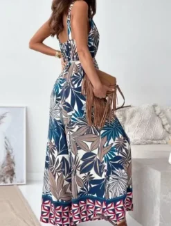 Women's Normal Jumpsuit Active Graphic Sleeveless Wide Leg V Neck High Waist Vacation Daily Regular Fit Navy Blue Blue Apricot Summer