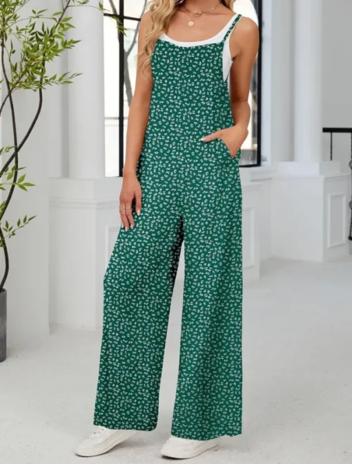 Women's Normal Jumpsuit Active Floral Sleeveless Wide Leg Round Neck Pocket High Waist Vacation Daily Regular Fit Yellow Pink Army Green Summer