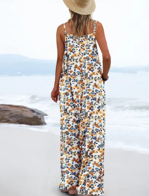 Women's Normal Jumpsuit Active Floral Sleeveless Wide Leg Round Neck Pocket High Waist Vacation Daily Regular Fit Yellow Pink Army Green Summer