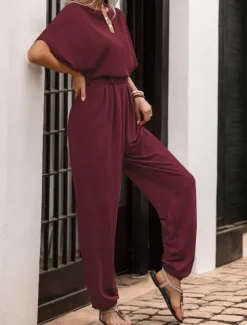 Women's Normal Jumpsuit Active Solid Color Sleeveless V Neck High Waist Vacation Daily Regular Fit Black Wine Blue Summer