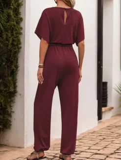 Women's Normal Jumpsuit Active Solid Color Sleeveless V Neck High Waist Vacation Daily Regular Fit Black Wine Blue Summer