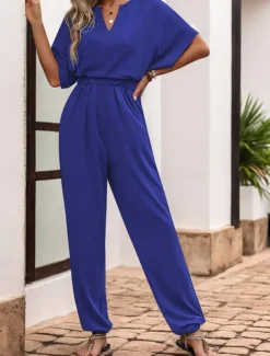Women's Normal Jumpsuit Active Solid Color Sleeveless V Neck High Waist Vacation Daily Regular Fit Black Wine Blue Summer