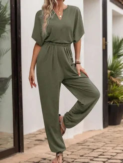 Women's Normal Jumpsuit Active Solid Color Sleeveless V Neck High Waist Vacation Daily Regular Fit Black Wine Blue Summer