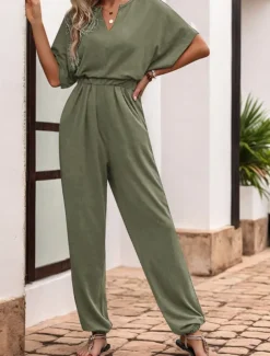 Women's Normal Jumpsuit Active Solid Color Sleeveless V Neck High Waist Vacation Daily Regular Fit Black Wine Blue Summer