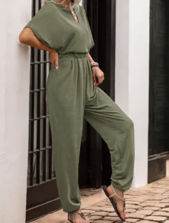 Women's Normal Jumpsuit Active Solid Color Sleeveless V Neck High Waist Vacation Daily Regular Fit Black Wine Blue Summer