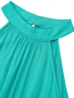 Women's Normal Jumpsuit Active Solid Color Sleeveless Halter Neck High Waist Tie Belt Vacation Daily Regular Fit Red Green Summer