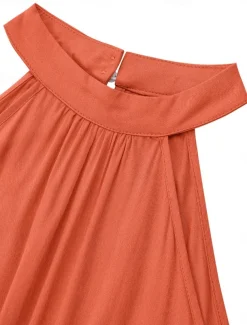 Women's Normal Jumpsuit Active Solid Color Sleeveless Halter Neck High Waist Tie Belt Vacation Daily Regular Fit Red Green Summer