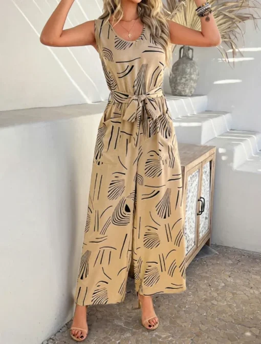Women's Normal Jumpsuit Active Graphic Sleeveless Wide Leg U Neck High Waist Vacation Daily Regular Fit Black Red Green Summer