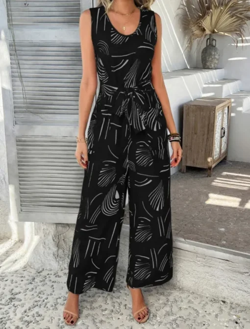 Women's Normal Jumpsuit Active Graphic Sleeveless Wide Leg U Neck High Waist Vacation Daily Regular Fit Black Red Green Summer