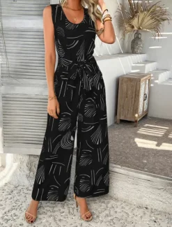 Women's Normal Jumpsuit Active Graphic Sleeveless Wide Leg U Neck High Waist Vacation Daily Regular Fit Black Red Green Summer