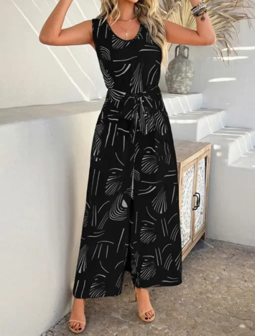 Women's Normal Jumpsuit Active Graphic Sleeveless Wide Leg U Neck High Waist Vacation Daily Regular Fit Black Red Green Summer