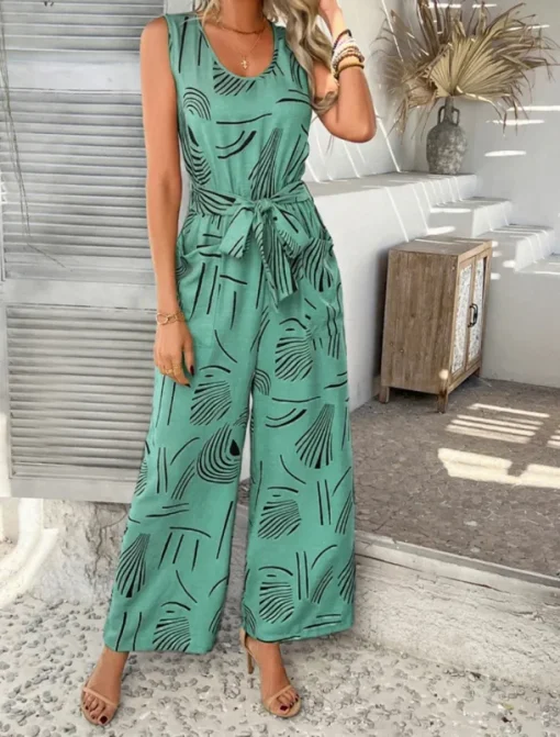 Women's Normal Jumpsuit Active Graphic Sleeveless Wide Leg U Neck High Waist Vacation Daily Regular Fit Black Red Green Summer