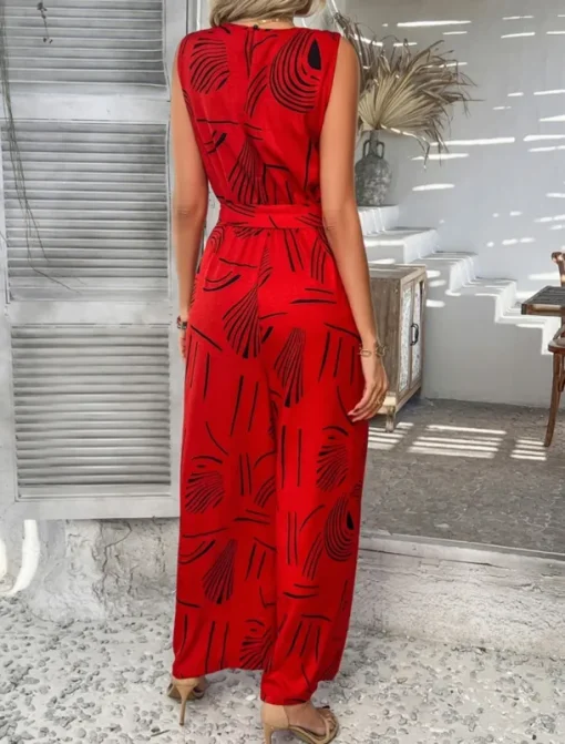 Women's Normal Jumpsuit Active Graphic Sleeveless Wide Leg U Neck High Waist Vacation Daily Regular Fit Black Red Green Summer