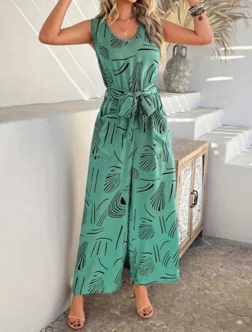 Women's Normal Jumpsuit Active Graphic Sleeveless Wide Leg U Neck High Waist Vacation Daily Regular Fit Black Red Green Summer