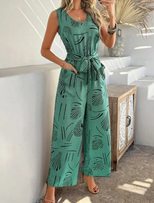 Women's Normal Jumpsuit Active Graphic Sleeveless Wide Leg U Neck High Waist Vacation Daily Regular Fit Black Red Green Summer