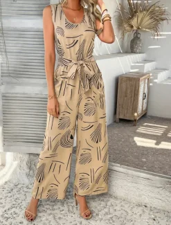 Women's Normal Jumpsuit Active Graphic Sleeveless Wide Leg U Neck High Waist Vacation Daily Regular Fit Black Red Green Summer