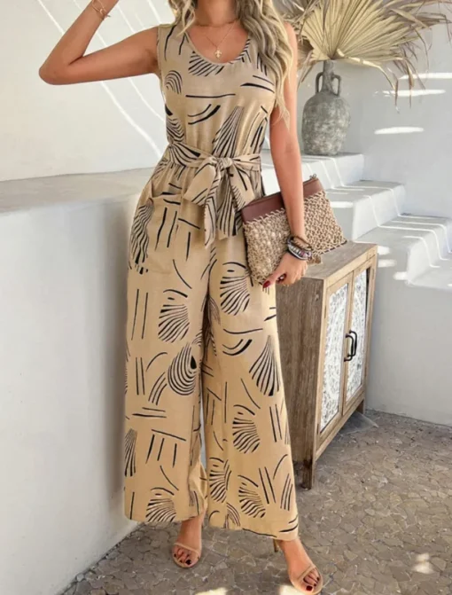 Women's Normal Jumpsuit Active Graphic Sleeveless Wide Leg U Neck High Waist Vacation Daily Regular Fit Black Red Green Summer