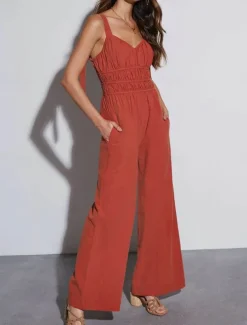 Women's Normal Jumpsuit Active Solid Color Sleeveless V Neck Backless Pocket Vacation Daily Regular Fit Orange Summer