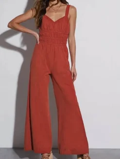 Women's Normal Jumpsuit Active Solid Color Sleeveless V Neck Backless Pocket Vacation Daily Regular Fit Orange Summer