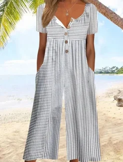 Women's Normal Jumpsuit Active Floral Short Sleeve Wide Leg Round Neck Pocket Print Vacation Daily Regular Fit White Army Green Blue Summer