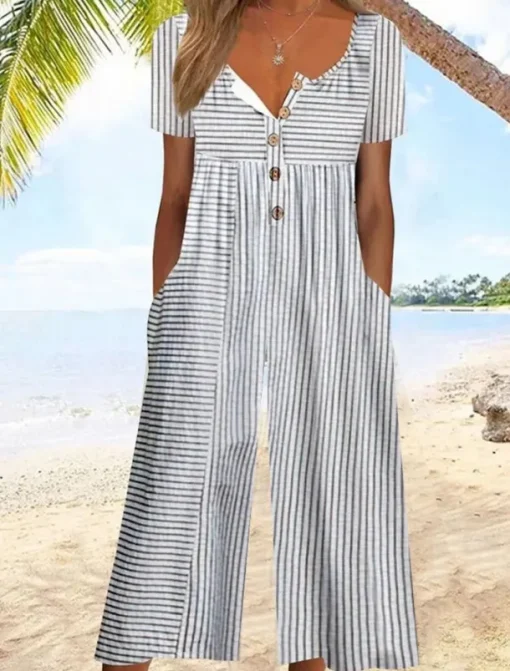 Women's Normal Jumpsuit Active Floral Short Sleeve Wide Leg Round Neck Pocket Print Vacation Daily Regular Fit White Army Green Blue Summer