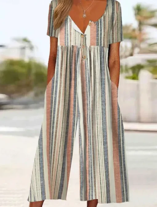 Women's Normal Jumpsuit Active Floral Short Sleeve Wide Leg Round Neck Pocket Print Vacation Daily Regular Fit White Army Green Blue Summer